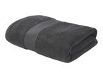 Folded dark grey towel with a ribbed band.