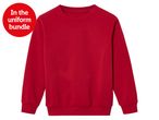 Red crewneck sweatshirt included in a uniform bundle.