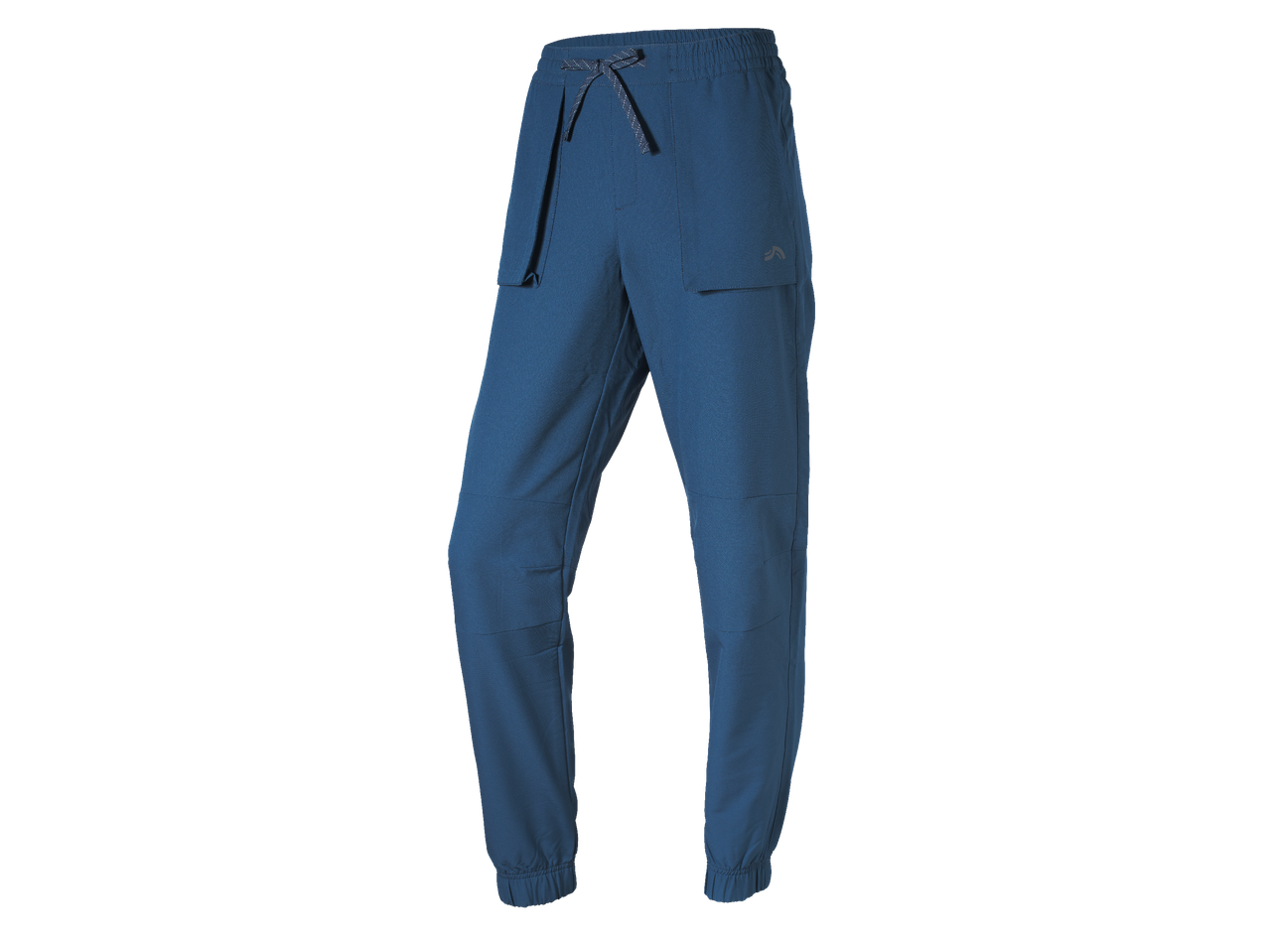 Мъжки термопанталон в синьо с връзки на талията и ластици на глезените.