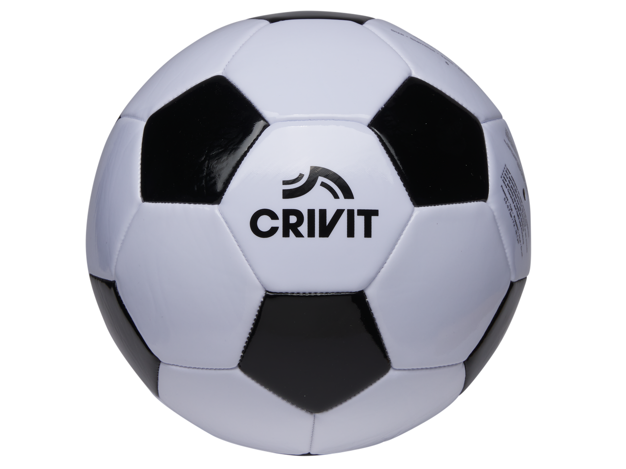 CRIVIT black and white soccer ball with visible stitching and text 