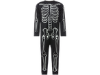 Black skeleton jumpsuit with white bone outlines for a Halloween costume