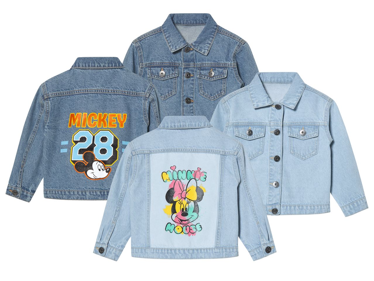 Dječje traper jakne s temom Mickey i Minnie Mouse.
