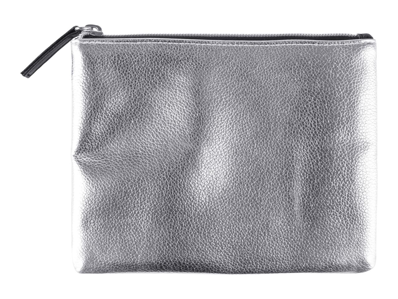 A silver leather zipper pouch.