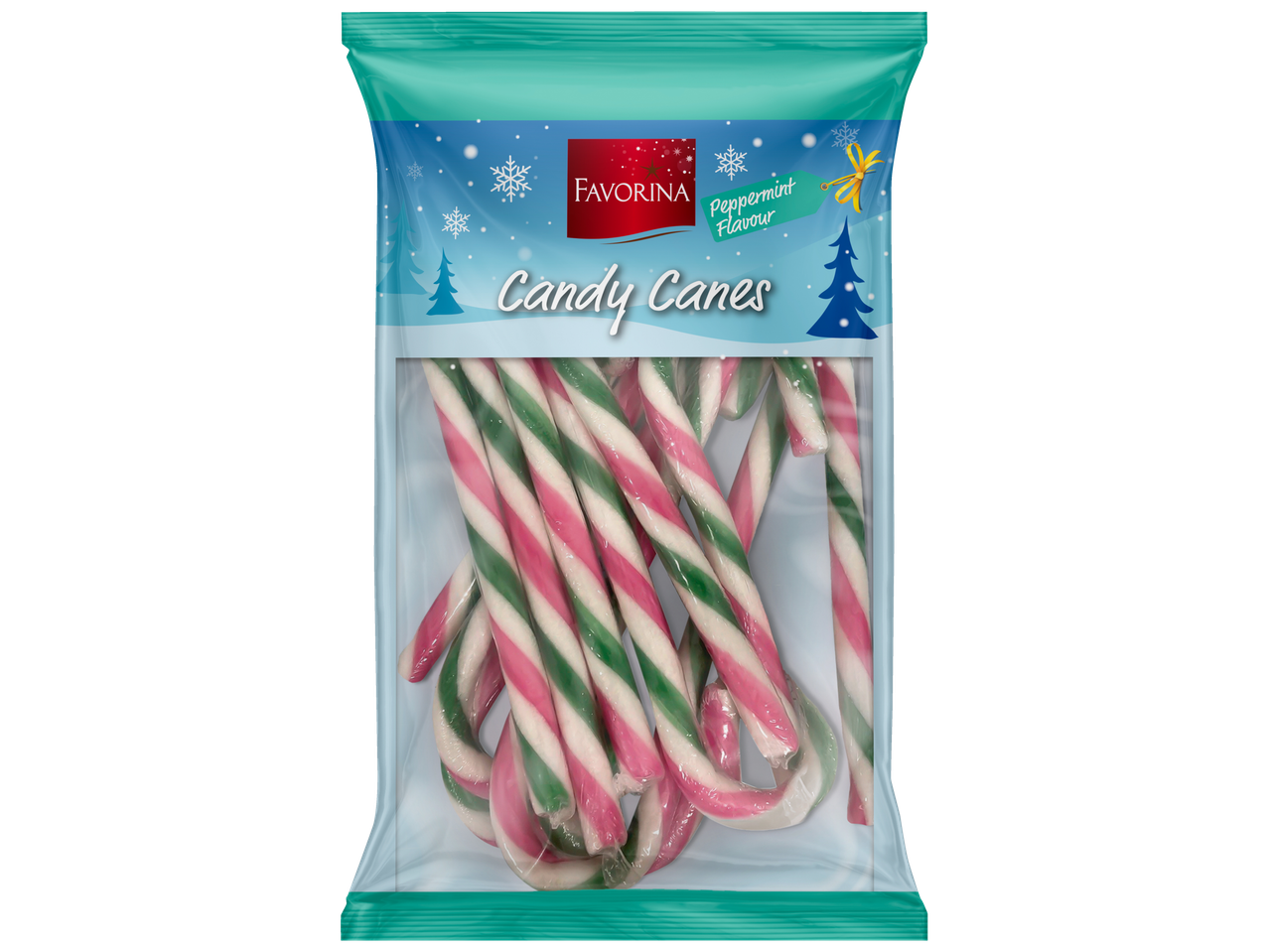 Favorina piparmündimaitseliste jõulukommikeppide kott.