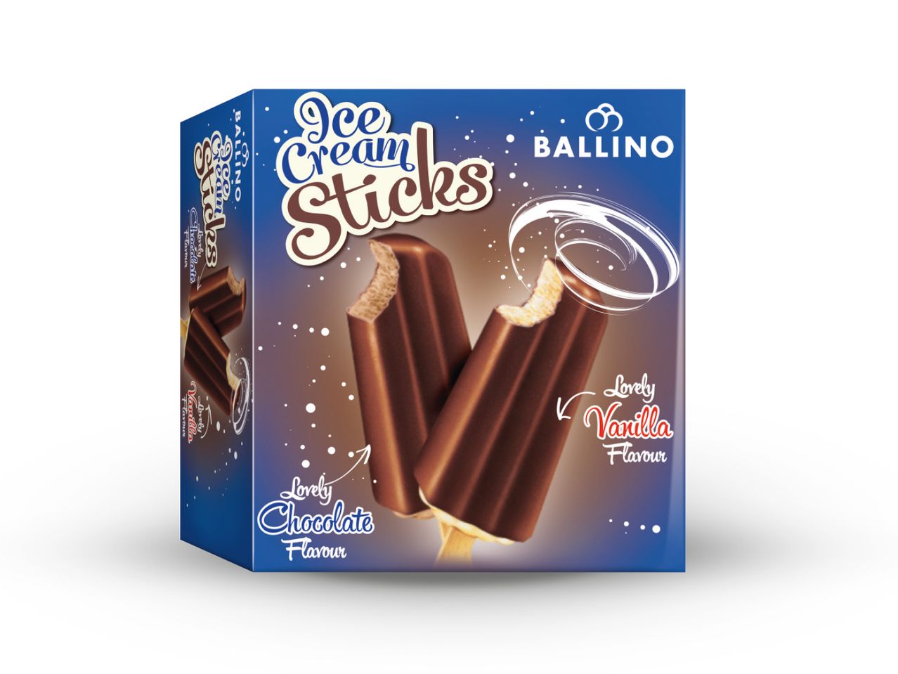 Ballino čokoladni sladoled štapići u pakiranju.