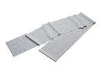 Grey resistance band with white exercise illustrations for fitness training.