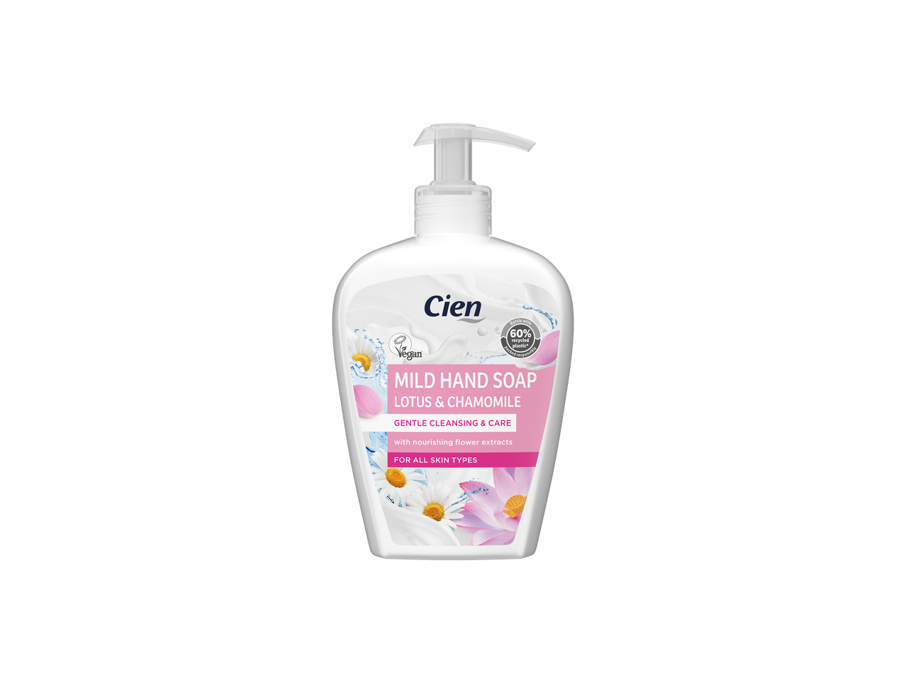 Cien enyhe kézmosó lótusszal és kamillával, 60%-ban újrahasznosított műanyag flakonban