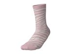 Pink and white striped sock with a zebra pattern