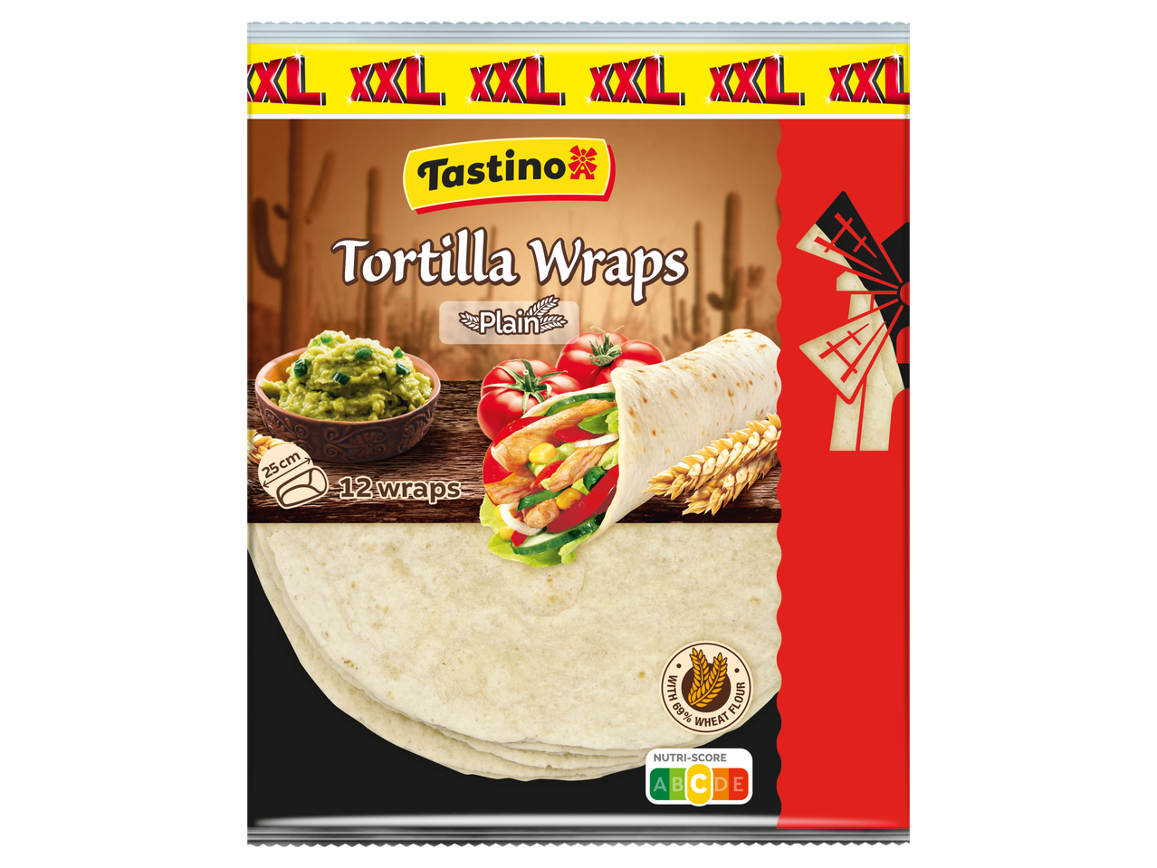 Embalagem de Tortilla Wraps XXL Tastino, 12 unidades, com Nutri-Score A.