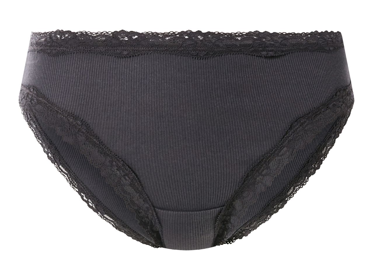 Dark grey ribbed briefs with lace trim