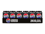 Zes blikjes suikervrije cola in een verpakking met de tekst 'MAXIMUM TASTE' en '24X0,33L'.