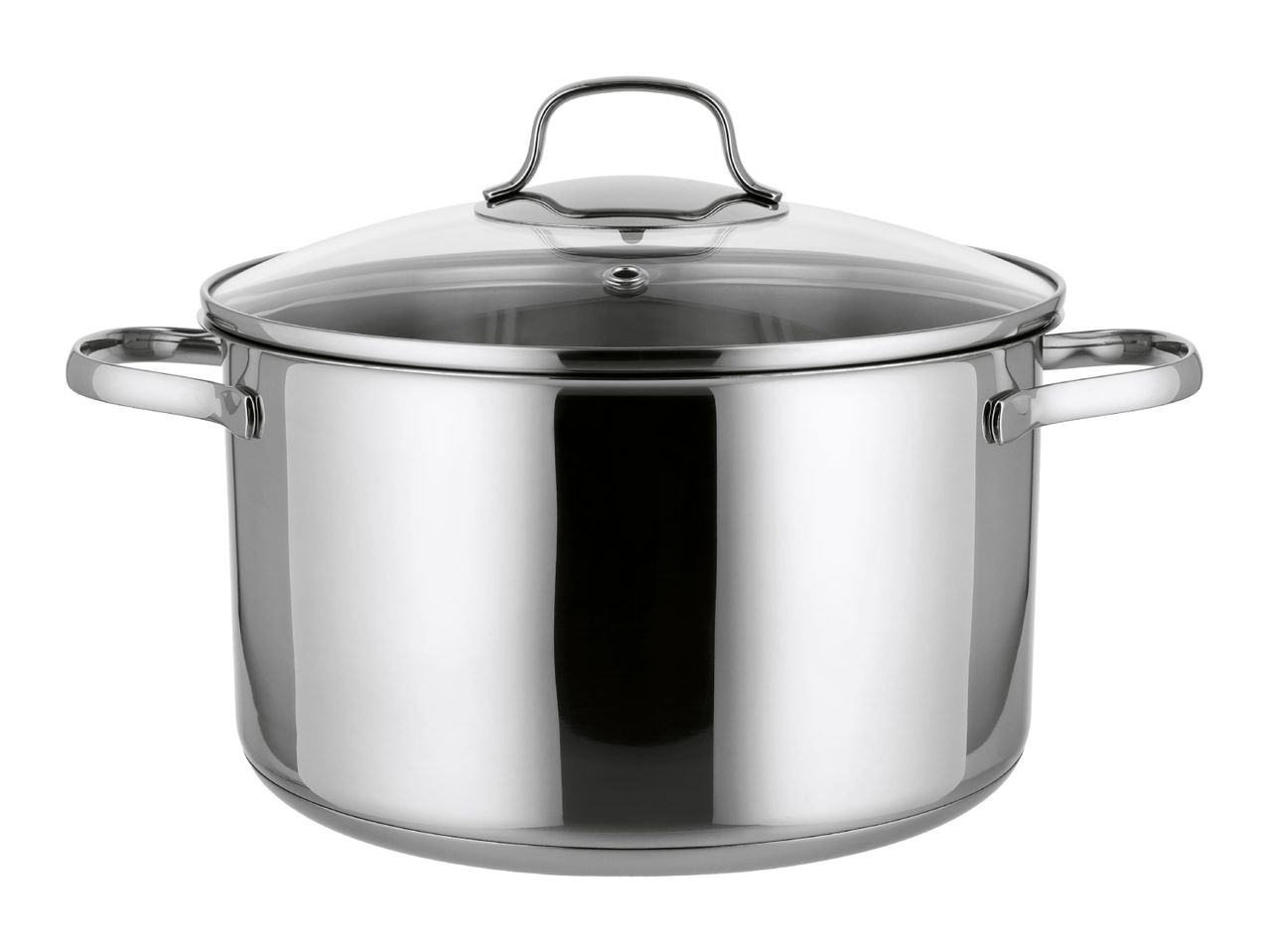 Stainless steel cooking pot with a glass lid and two handles