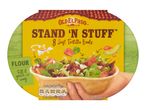 Pack of eight soft flour tortilla boats with a serving suggestion on a yellow background.