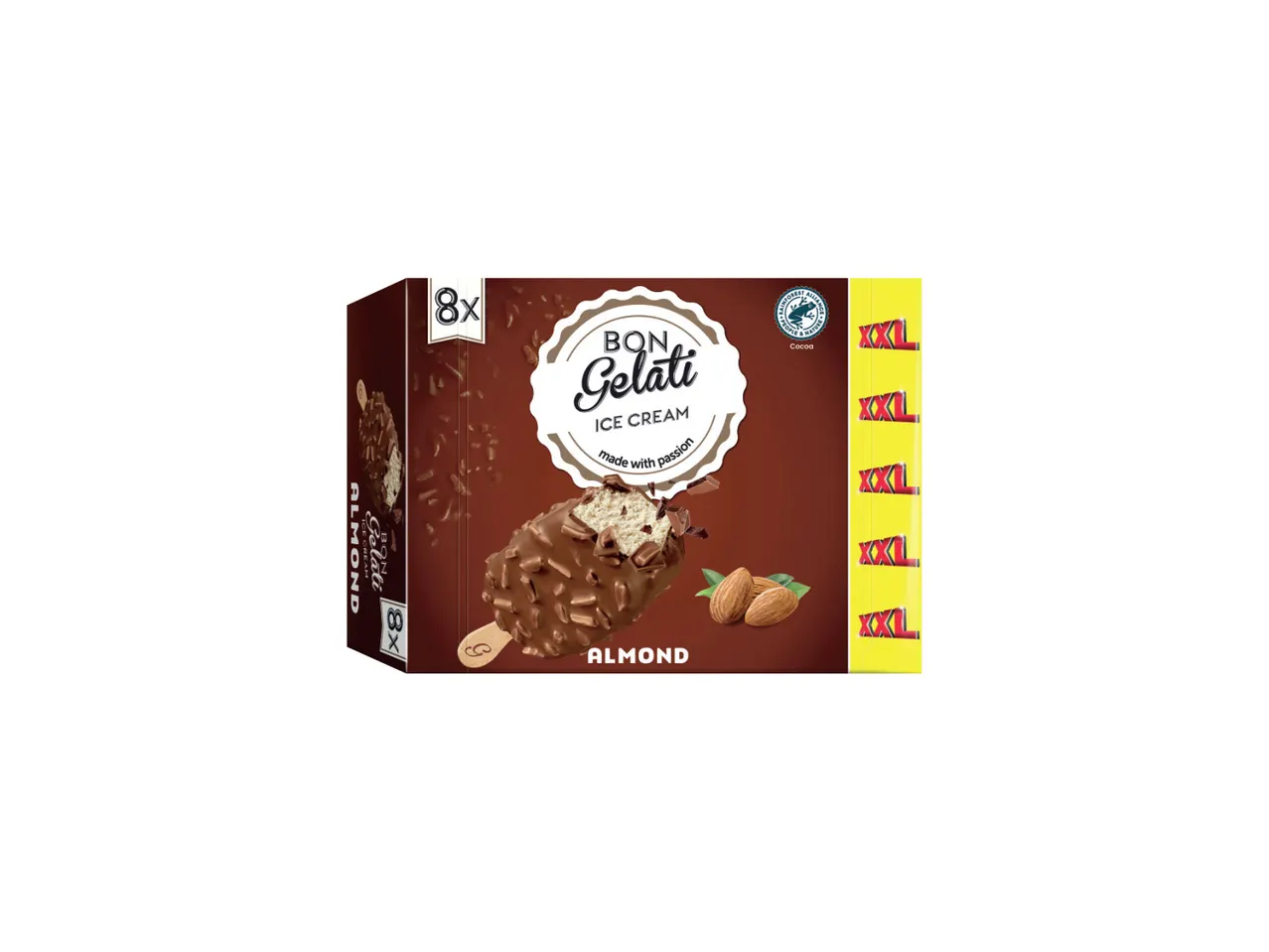 Pakovanje Bon Gelati sladoleda sa ukusom badema, 8 komada, XXL veličine.
