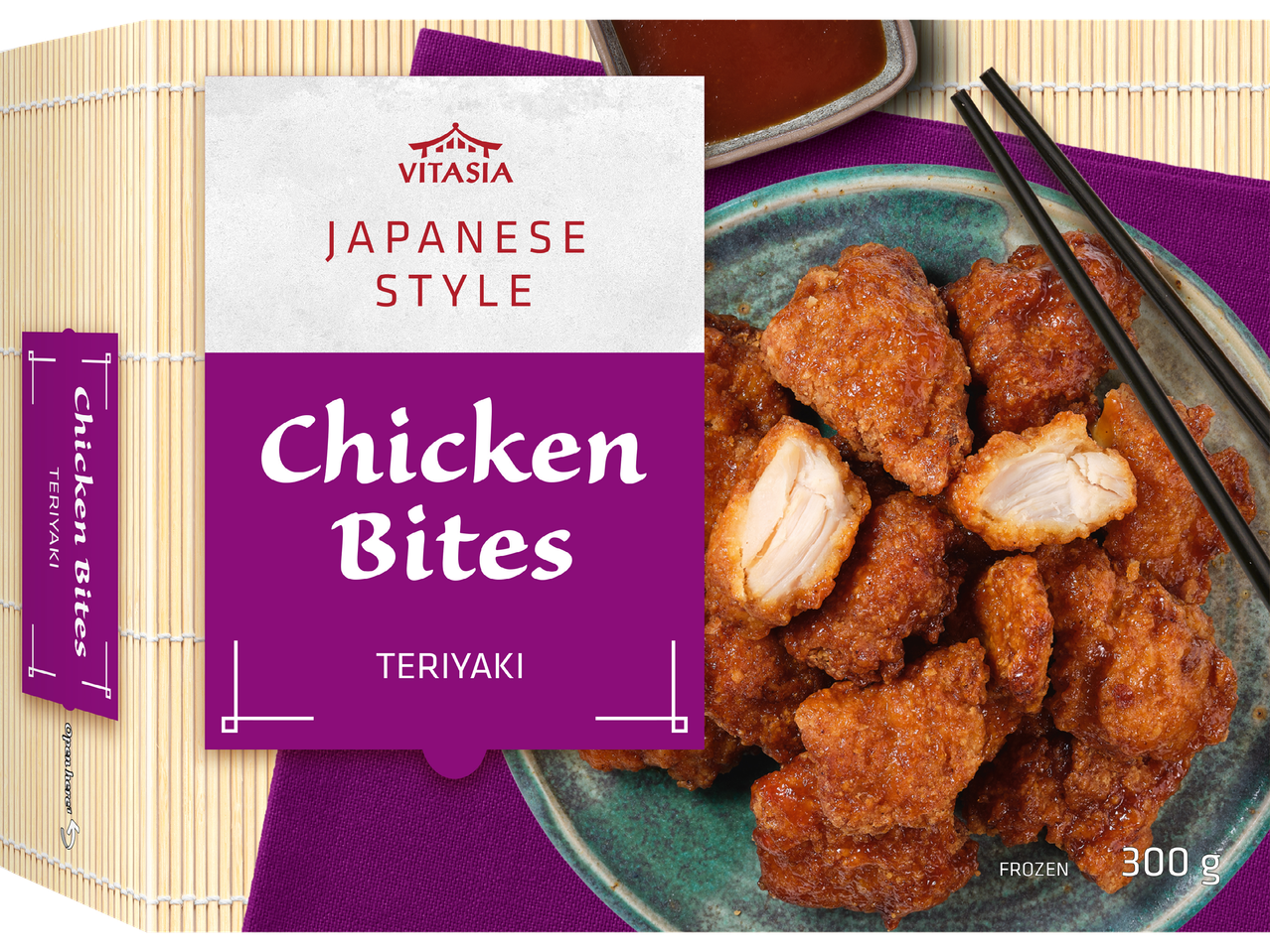 Vitasias japanska kycklingbitar i teriyaki-sås, frysta (300g).