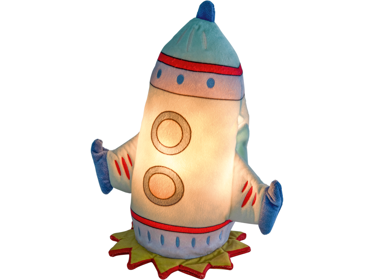 Mieli vaikiška raketos formos naktinė lempa.