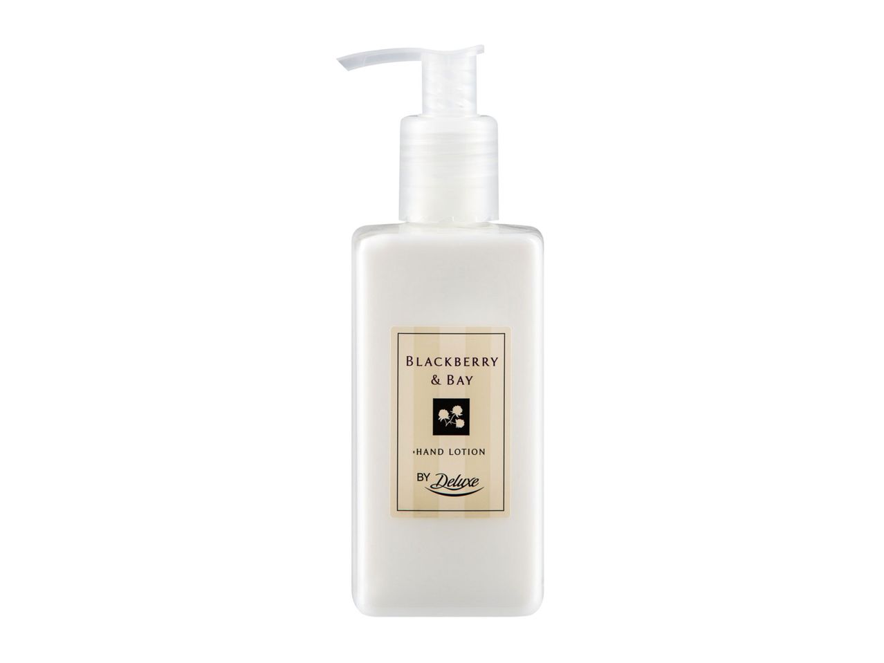 Deluxe Blackberry & Bay Hand Lotion in a white pump bottle.