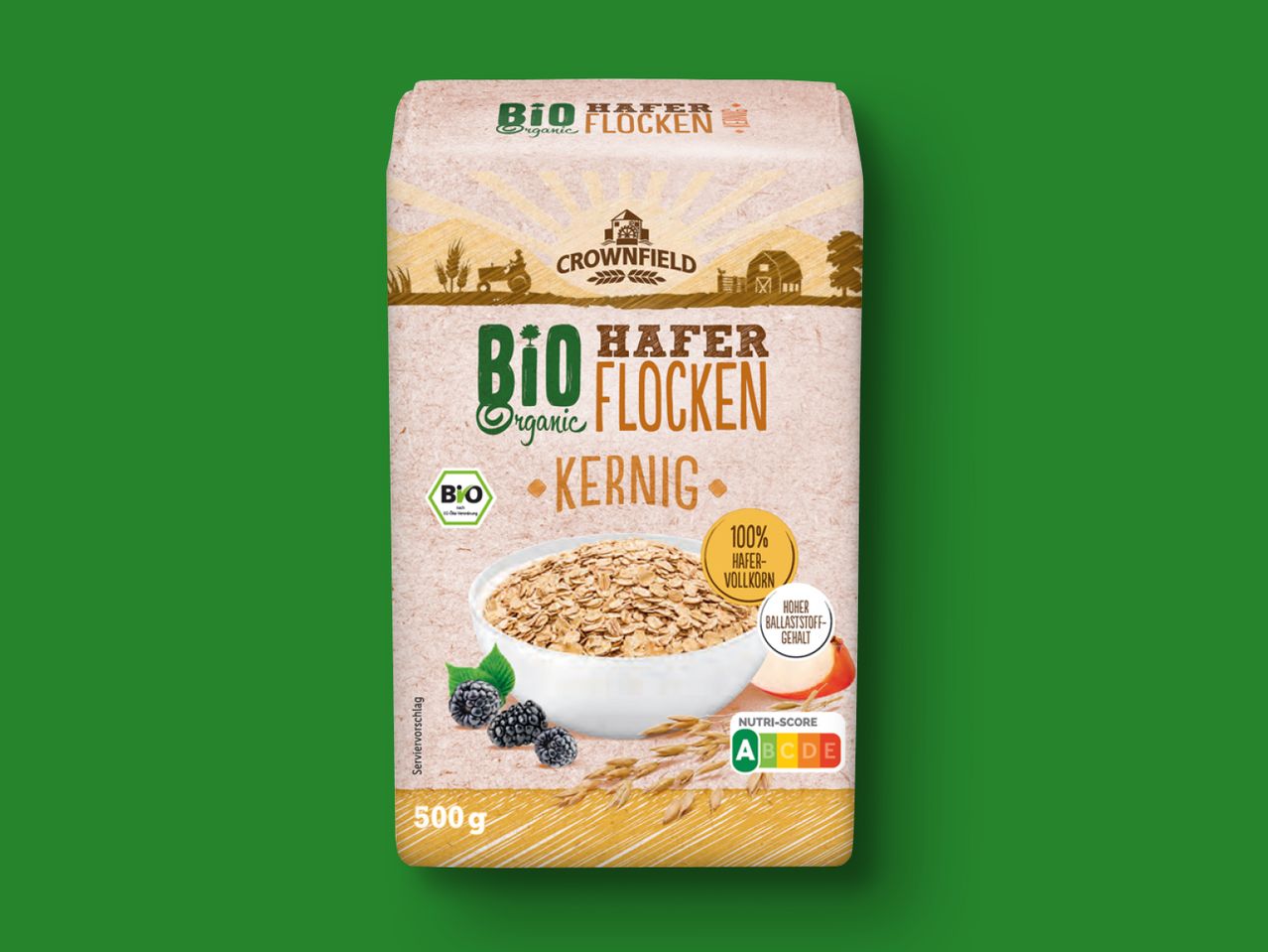 Crownfield Bio Haferflocken, 500g.