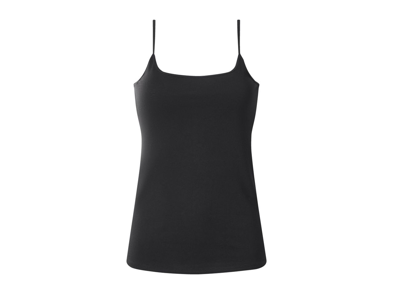 Black women's camisole with spaghetti straps on a white background