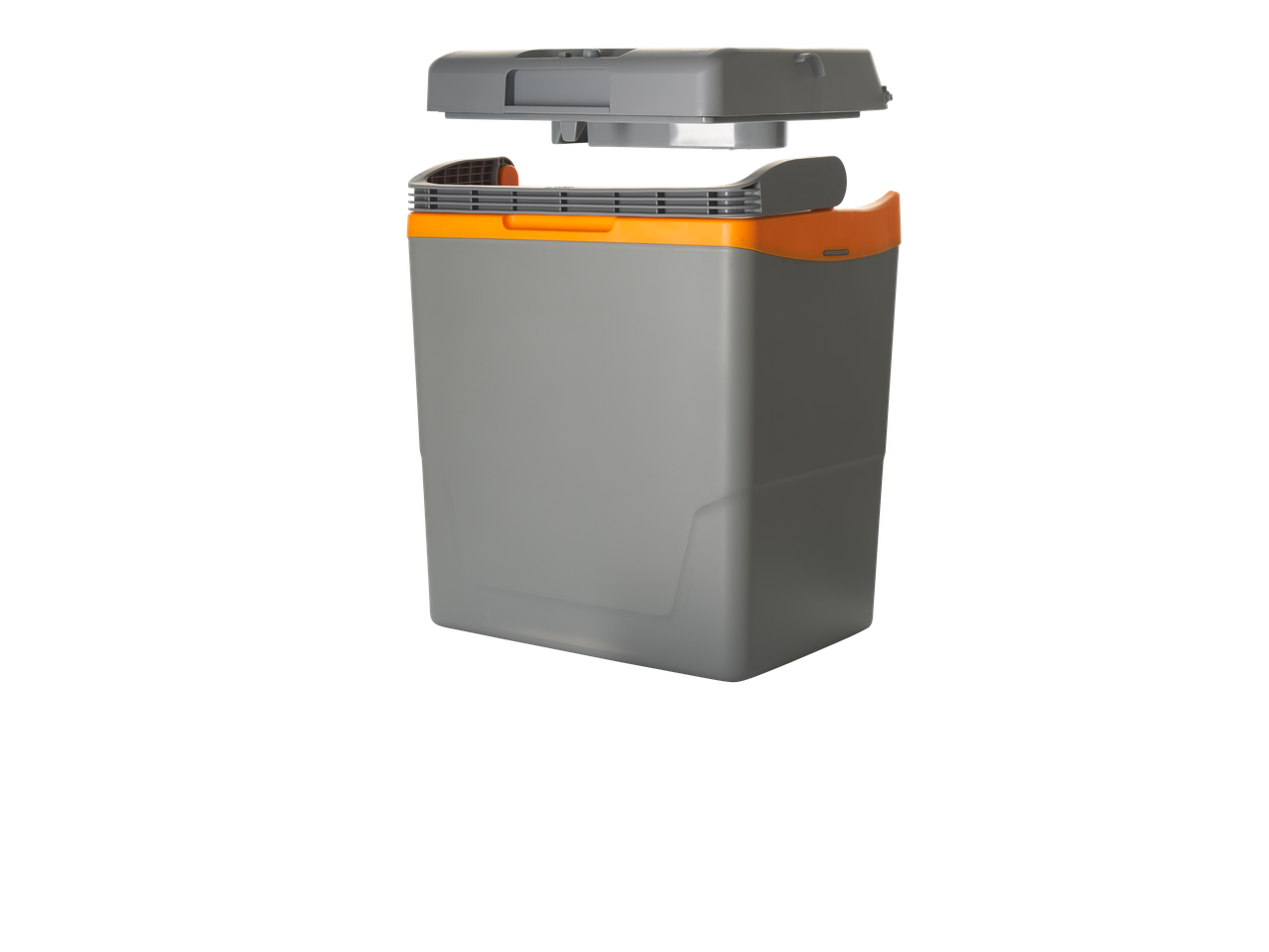 Ladă frigorifică portabilă LIVARNO HOME cu capac gri și accente portocalii.