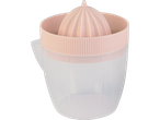 Pink and clear plastic citrus juicer.
