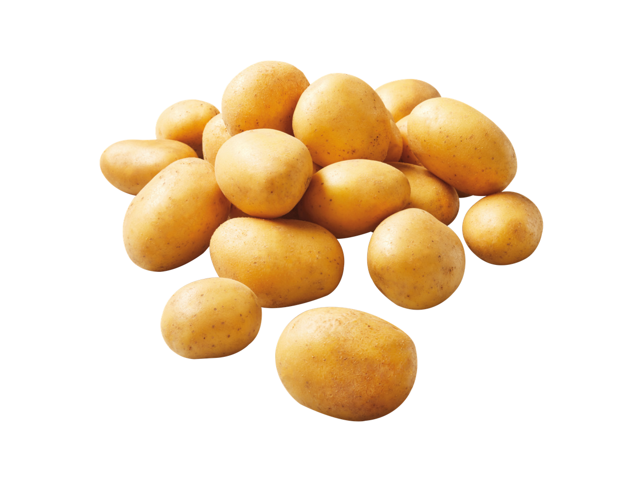 Hrpa svježih, neoguljenih krumpira sa žutom korom.