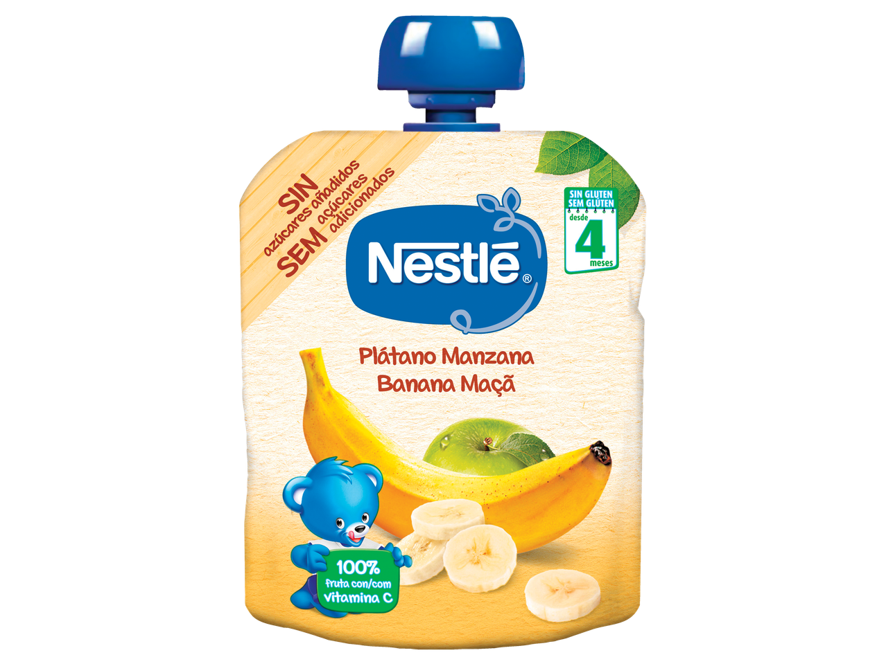 Nestlé purê de frutas: banana e maçã, sem açúcar adicionado, a partir dos 4 meses.