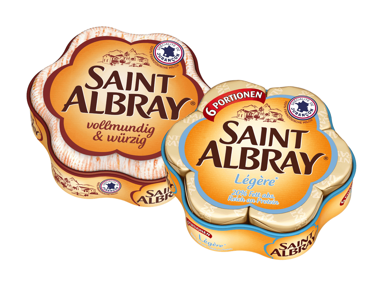 Zwei Saint Albray Käse-Varianten.