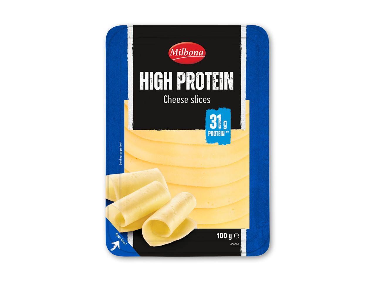 Milbona High Protein osteskiver i en blå emballage.