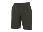 Dark green textured shorts with a button closure on a white background.