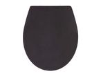 Dark grey toilet seat with a textured finish, viewed from above.