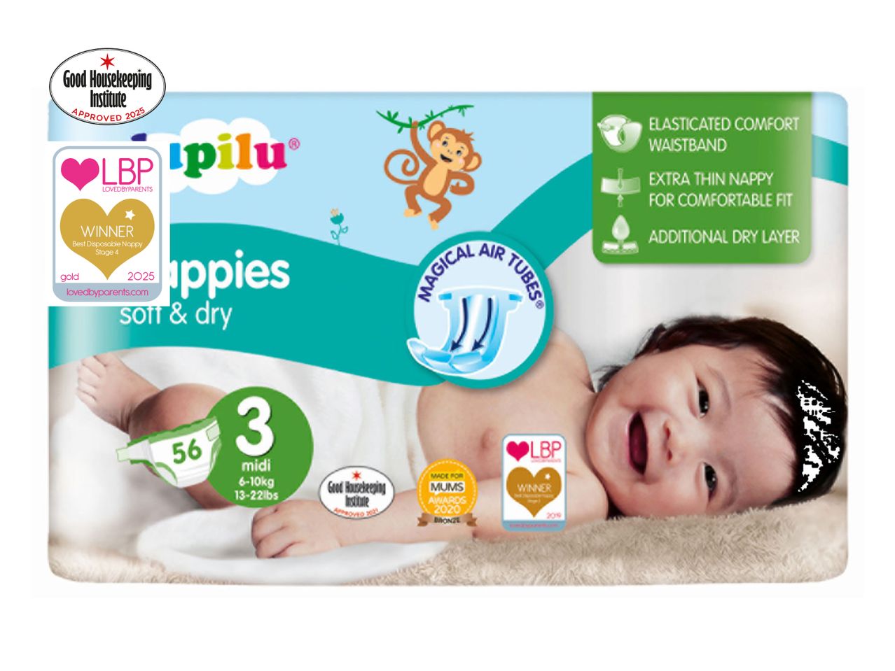 Ipilu nappies size 3, for babies, featuring a playful design.