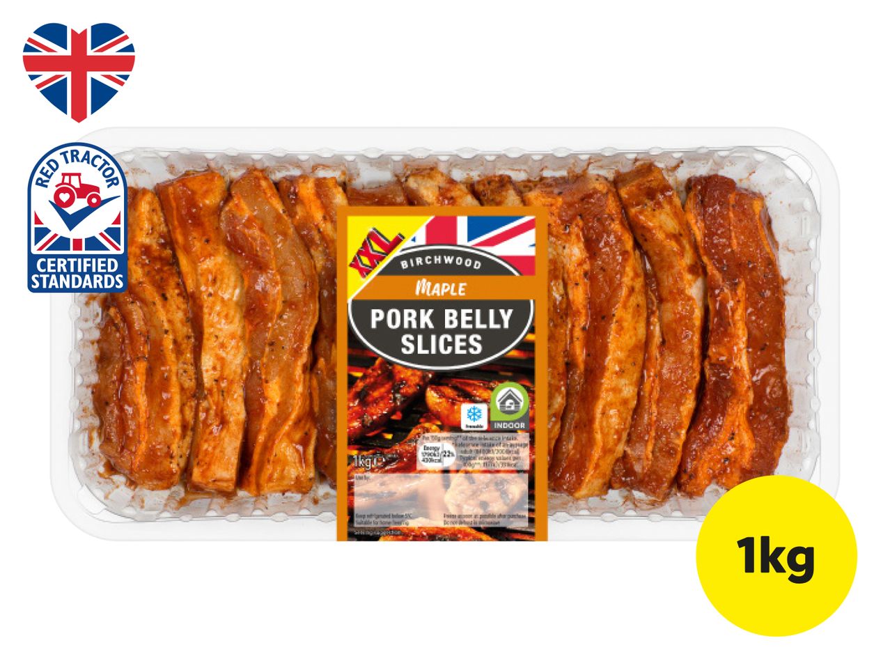 1kg pack of pre-cooked pork belly slices.