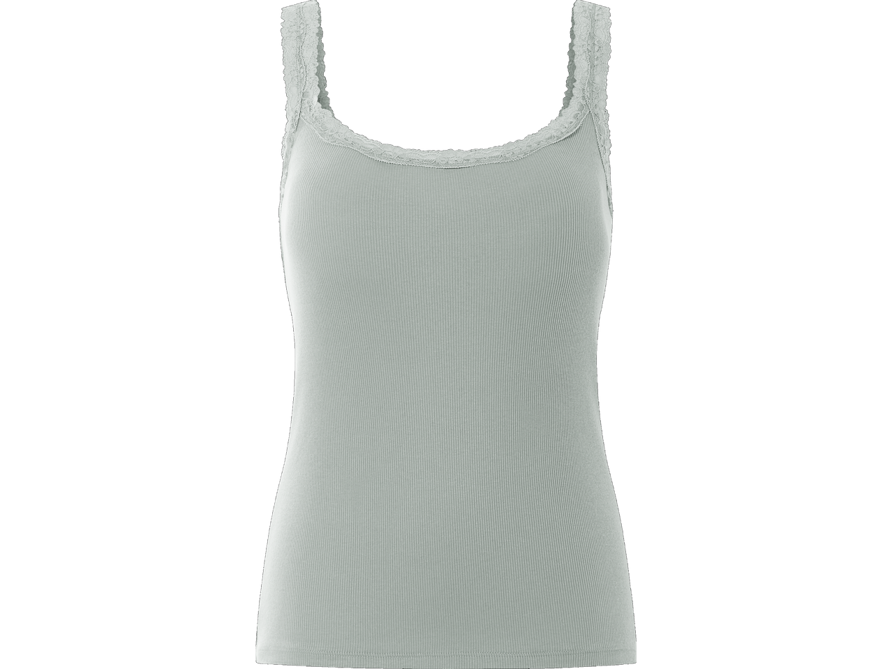 Mint green ribbed tank top with lace.