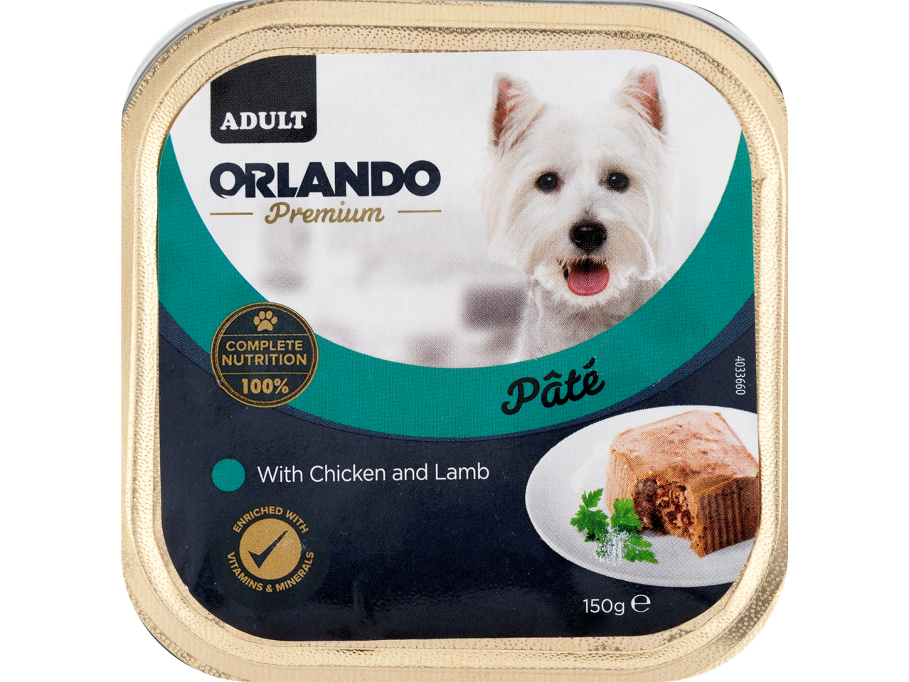 Orlando Premium Adult Dog Food Pâté with Chicken and Lamb, 150g