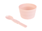 Pink bowl and spoon for kids.
