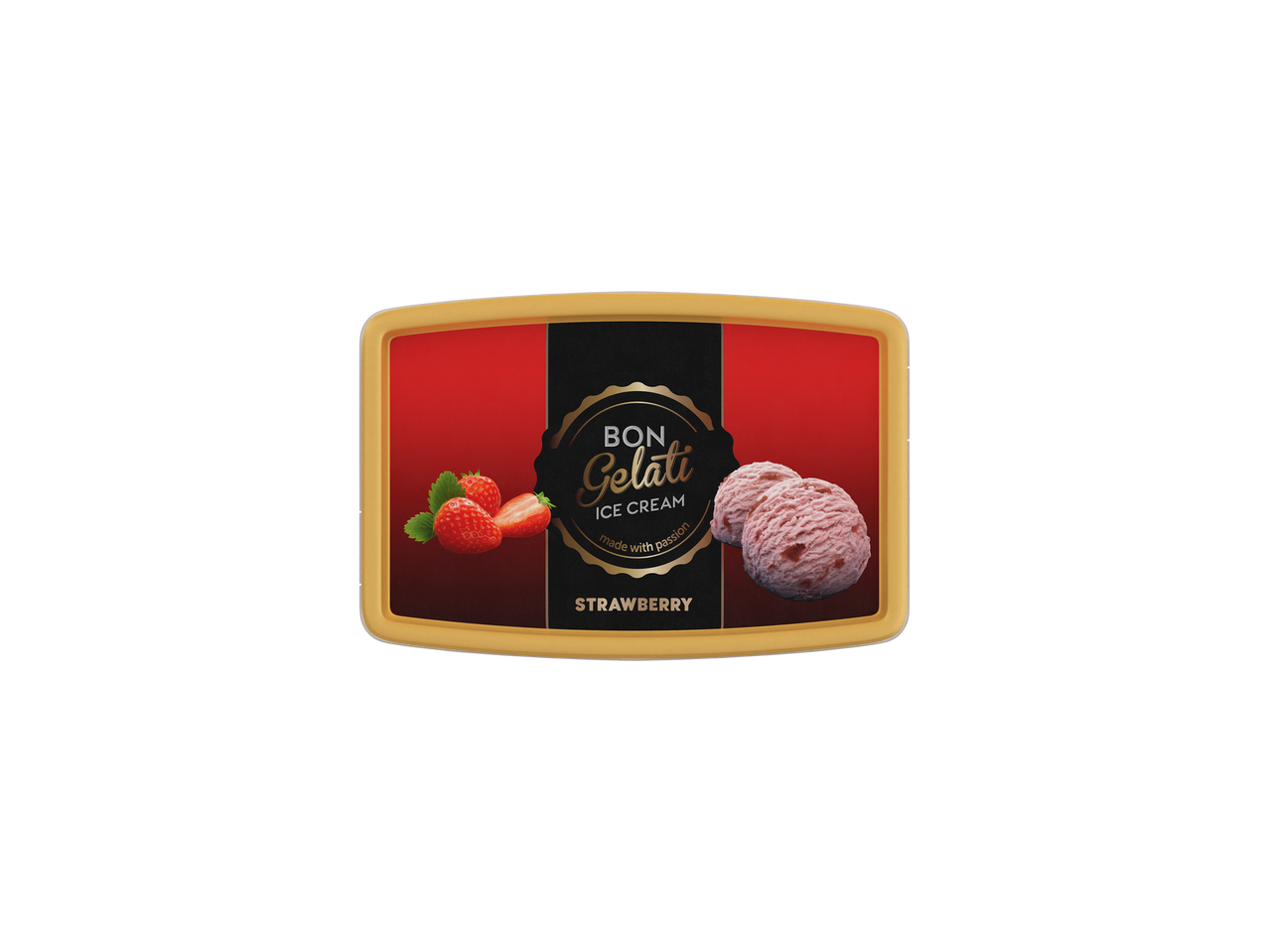 Cutie cu înghețată de căpșuni Bon Gelati.