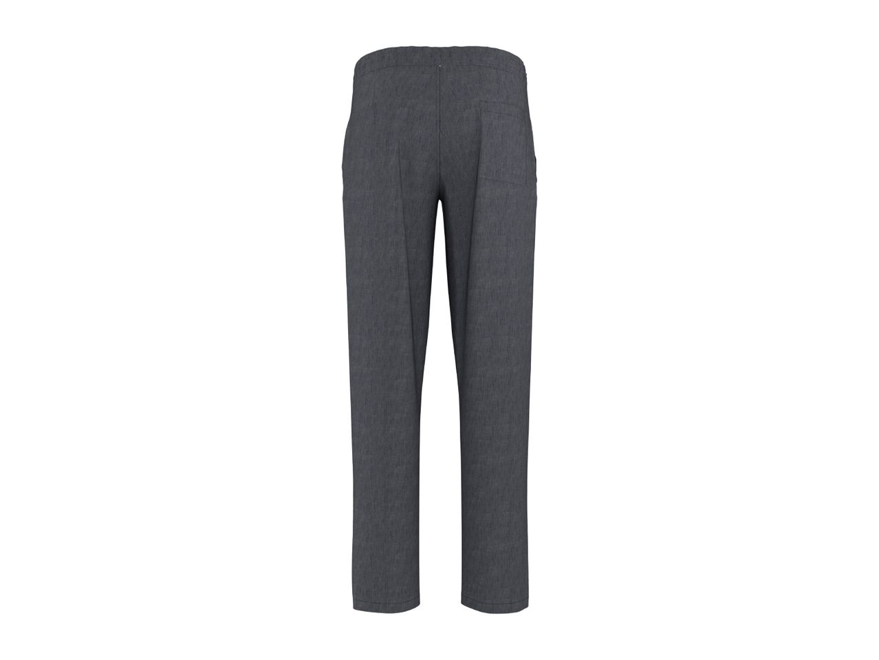 Dark grey men's trousers with an elasticated waist and back pockets, viewed from the back.