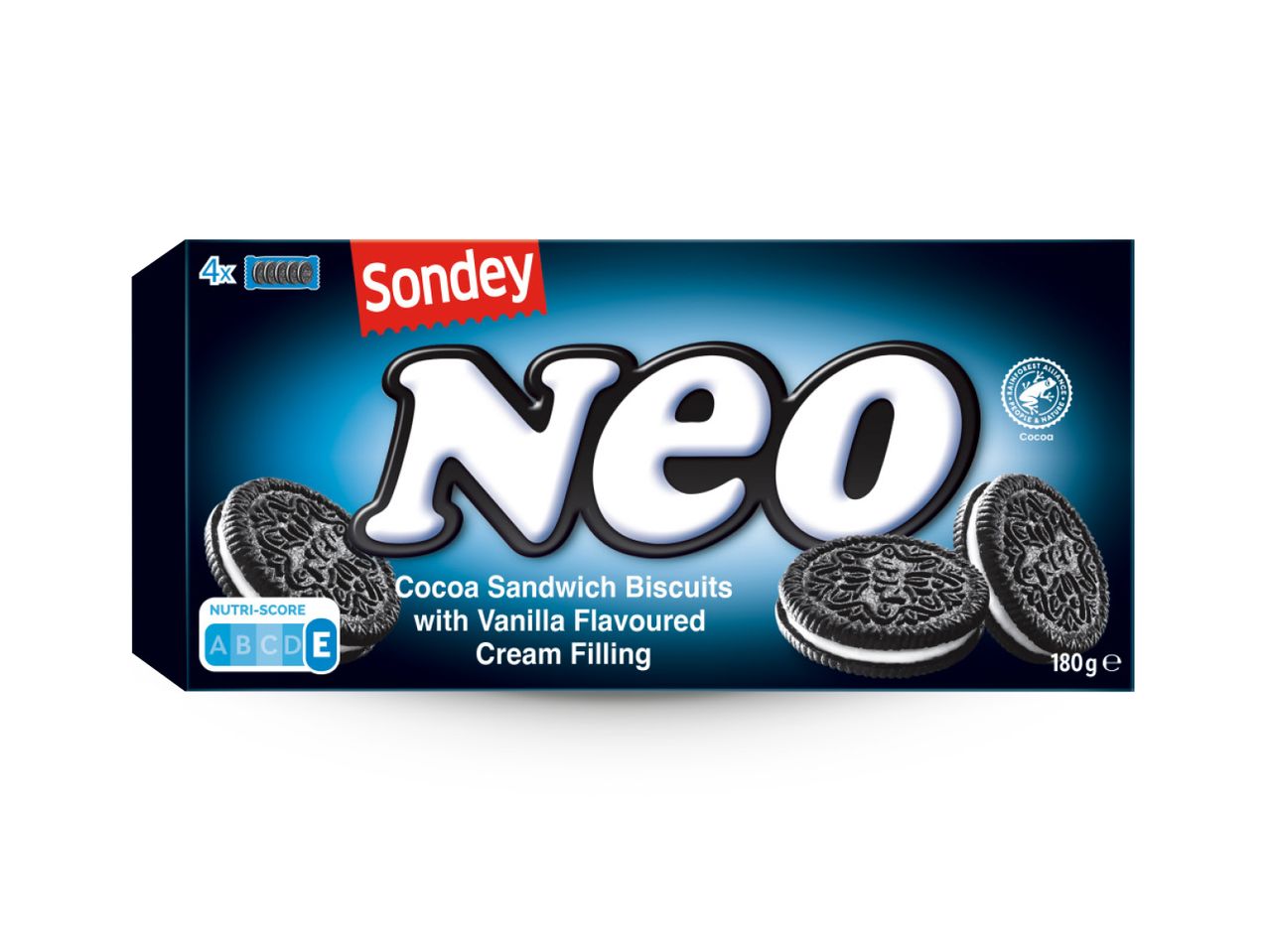 Pakiranje Sondey Neo keksa s okusom vanilije i kakao punjenjem.