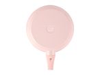 Pink SilverCrest frying pan with a handle, viewed from the bottom.