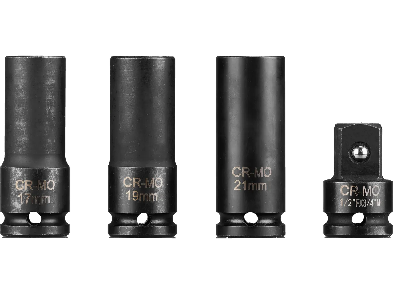 CR-MO csavarkulcsok: 17, 19 és 21 mm, valamint egy 1/2" FX 3/4" adapter.