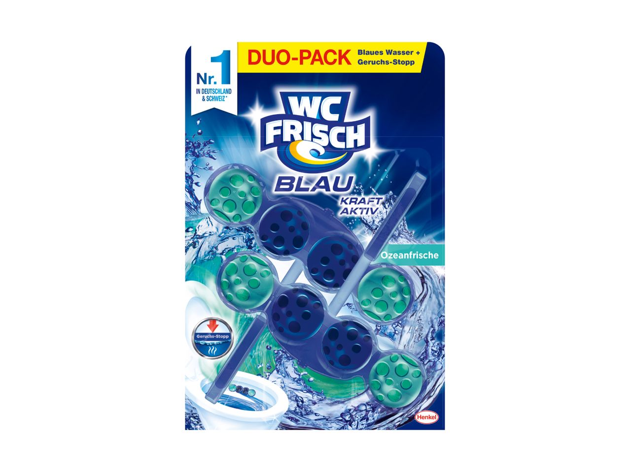 Duo-pack WC Frisch Blu: due ricariche WC per una freschezza oceanica.