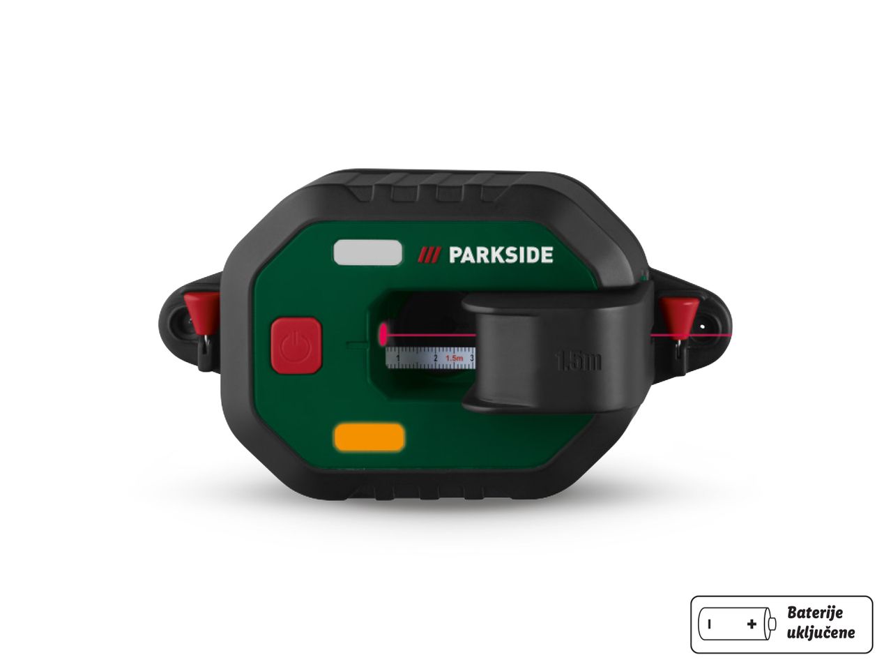 Mjerač laserske udaljenosti Parkside s uključenim baterijama.