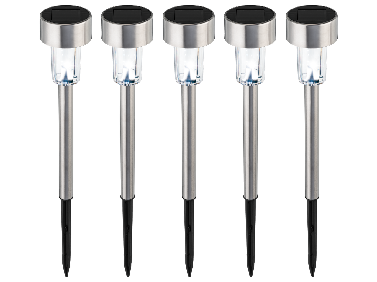 Penkių LIVARNO saulės energija varomų sodo šviestuvų rinkinys iš metalo ir plastiko