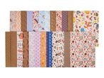 A collection of patterned craft papers with various designs, including autumn, animal, and geometric themes.
