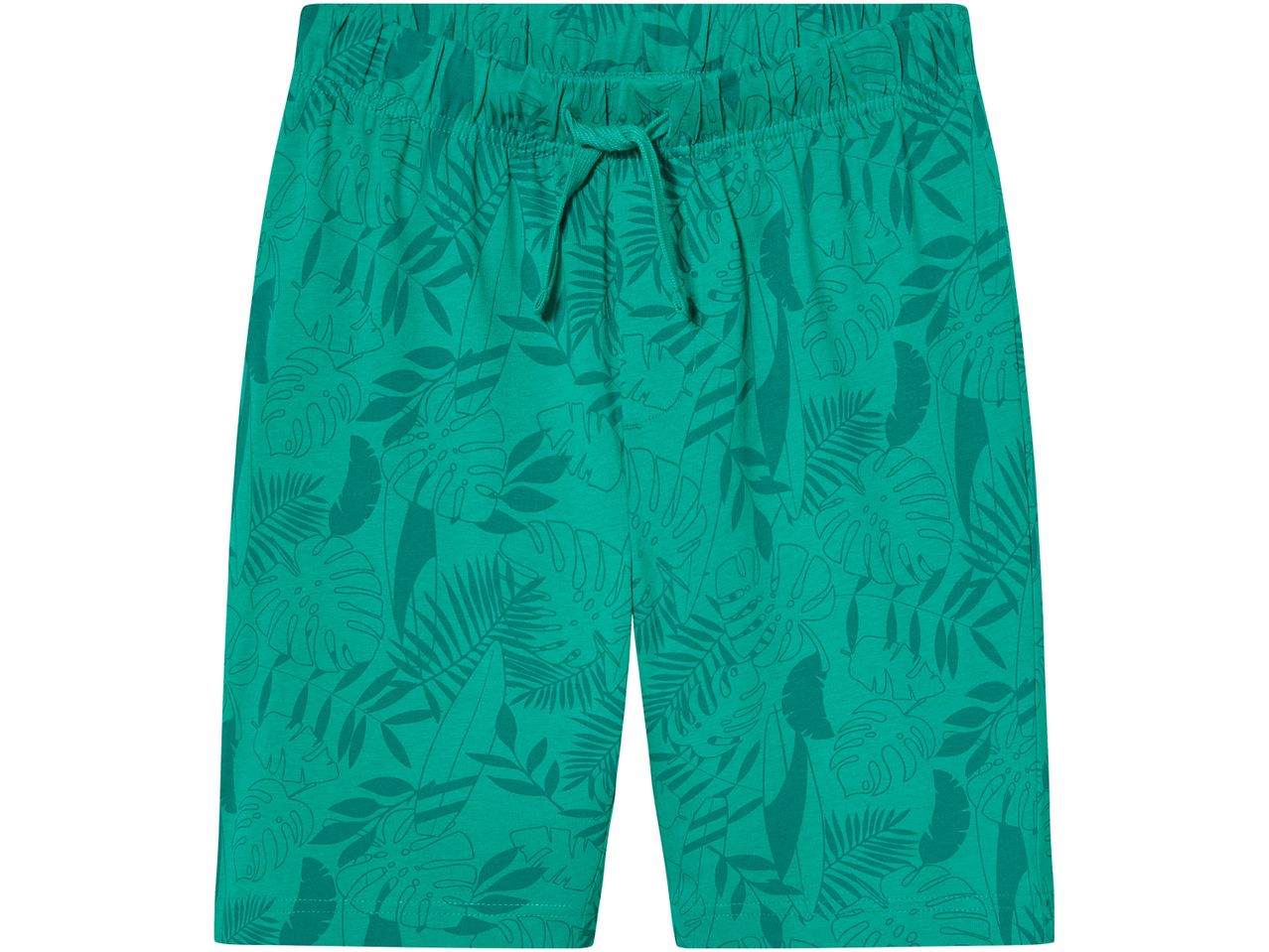 Bermuda verdi con stampa a foglie tropicali e coulisse in vita.