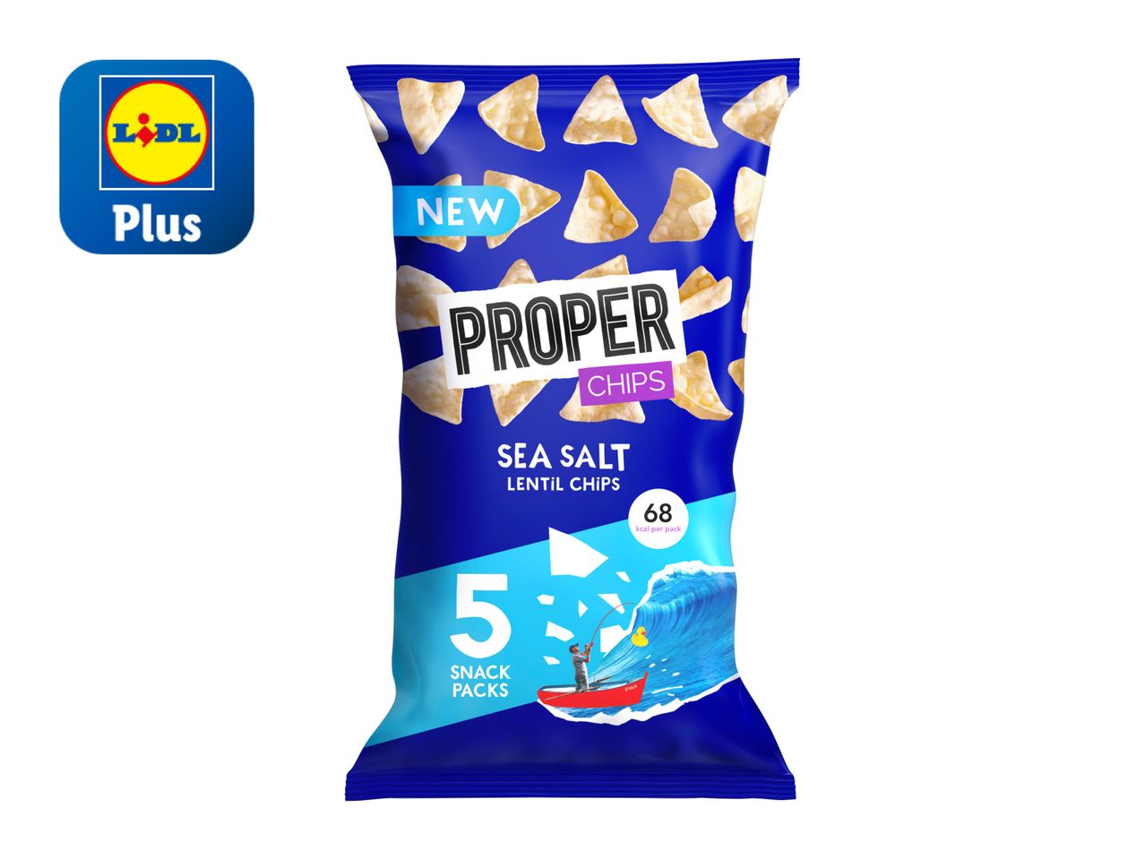 Lidl's Proper crisps, Sea Salt flavor, in a blue bag.