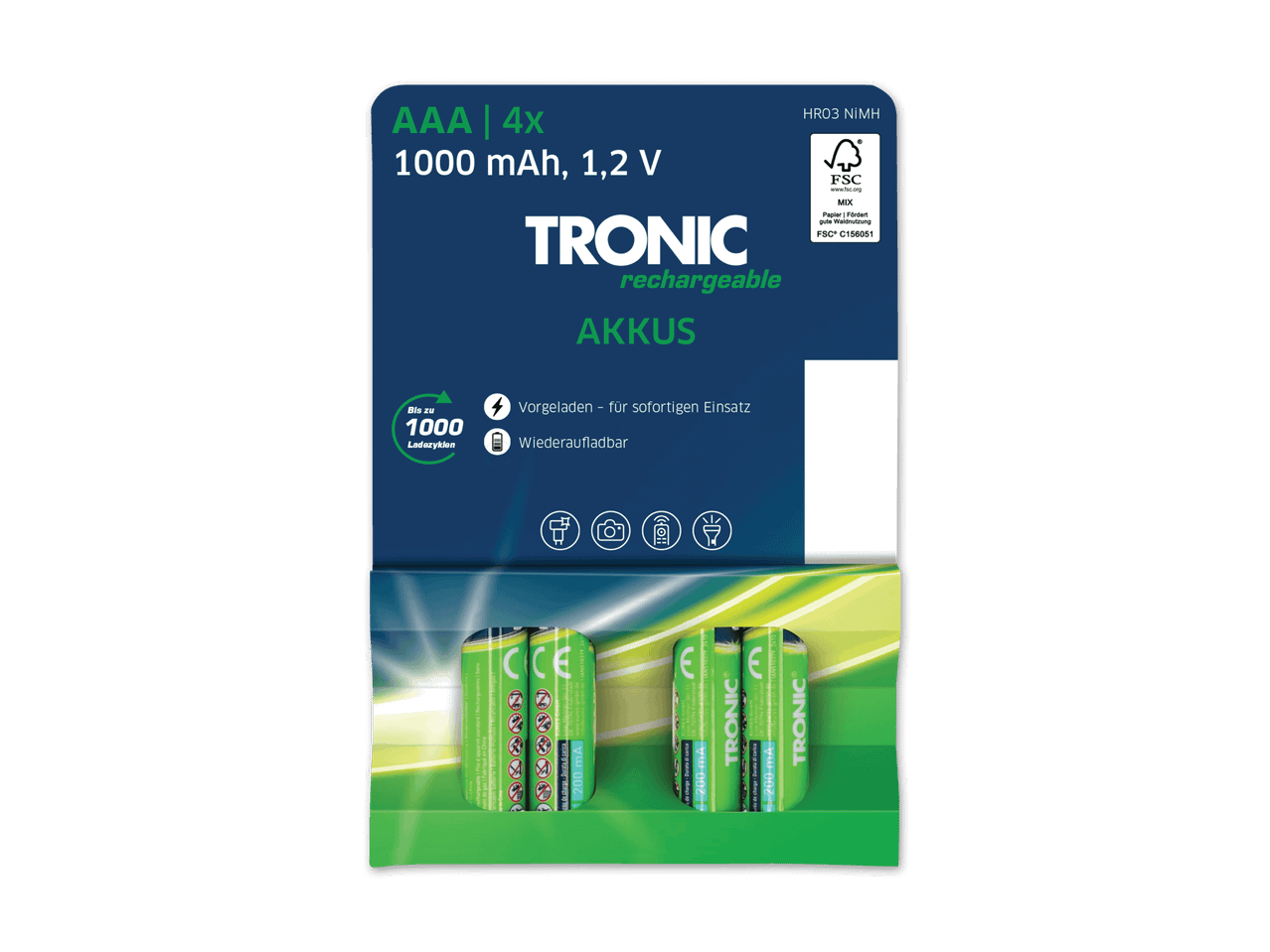 TRONIC AA-Batterien (2 Stück), 1.2V, 2000 mAh.