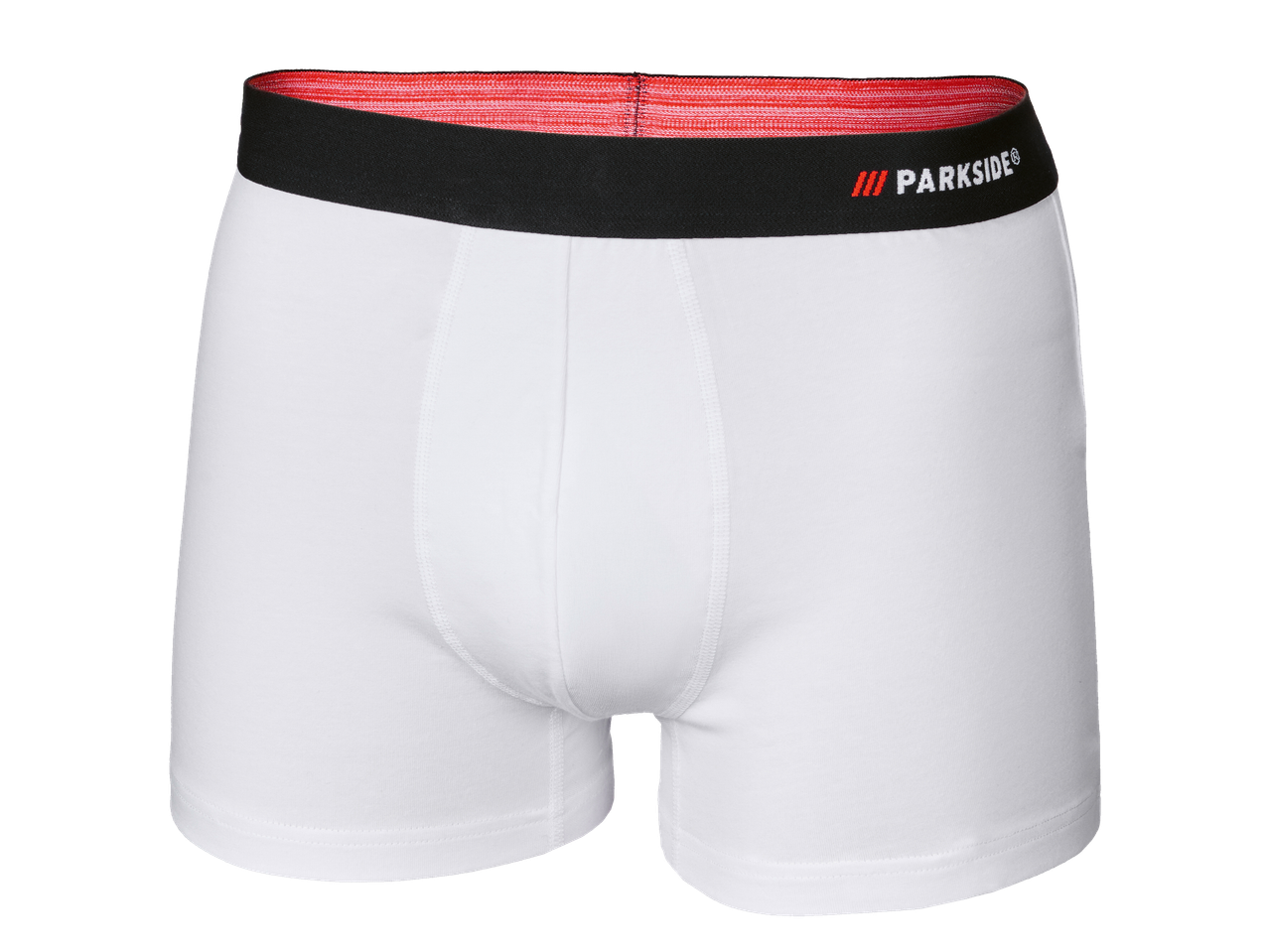 Boxer blanc pour homme avec ceinture élastique noire et rouge.