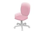 Pink children's desk chair with adjustable backrest and wheels.
